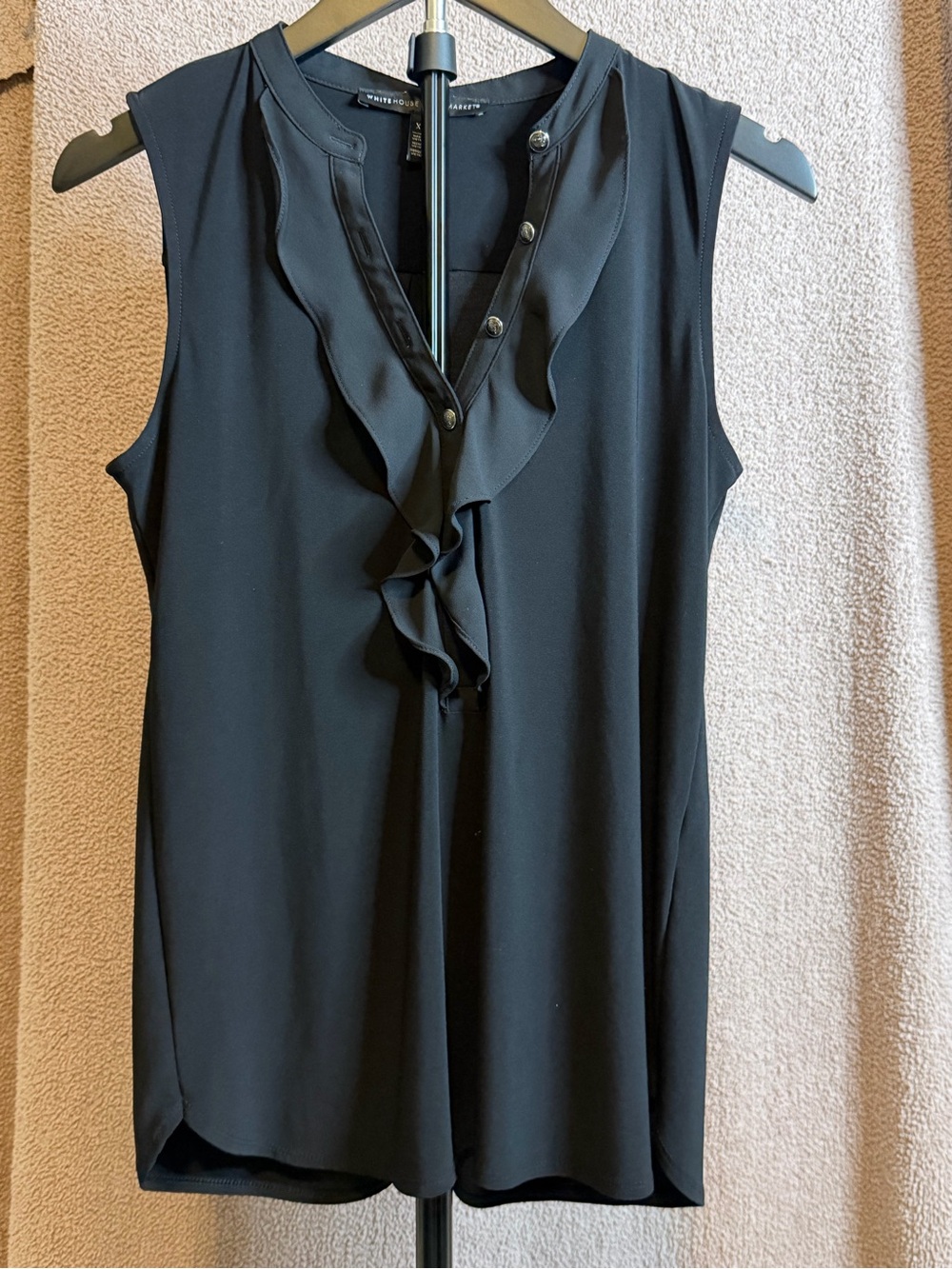 White House Black Market Black Ruffle Sleeveless Blouse Size XS